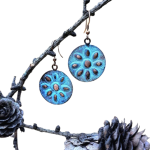 Messing oorbellen blauw