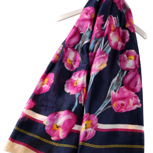 Zijden sjaal met bloesem-tulpen-print