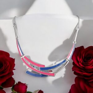 Halsketting Babette roos/blauw