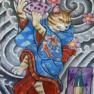 Japanse kat Geisha print, zijden sjaal multi colour