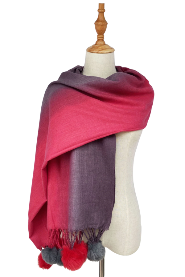 Geleidelijke kleur wollen sjaal met pompom