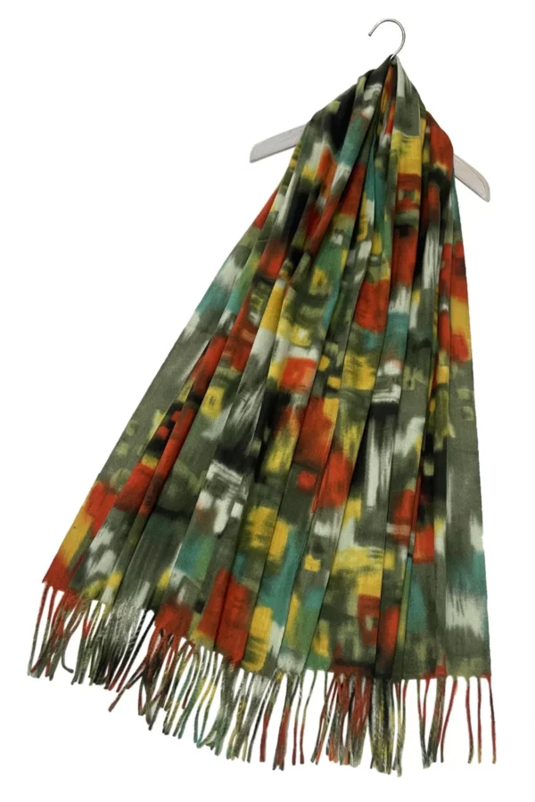 Patchwork sjaal van zachte wol met kwastjes - Afbeelding 3