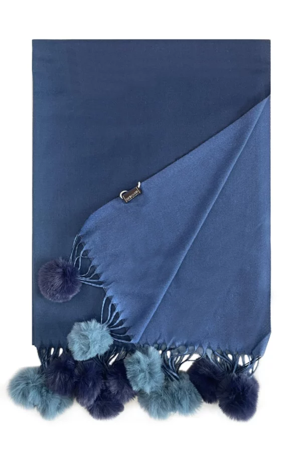 Zachte wollen sjaal in het blauw met ponpon - Afbeelding 2