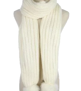 Zachte beige wollen sjaal met ponpon