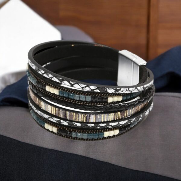 Lederen armband zwart - Afbeelding 2