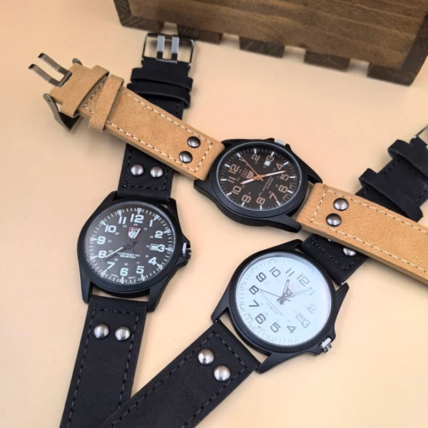 Sports Casual Calendar polshorloge voor heren met lederen armband - Afbeelding 2