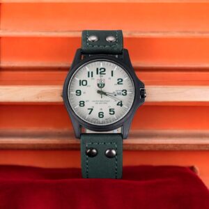 Sports Casual Calendar polshorloge voor heren met groen lederen armband