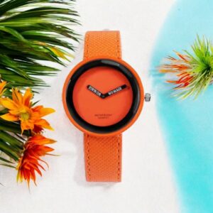 Modieus polshorloge met PU lederen armband voor dames, kleur oranje