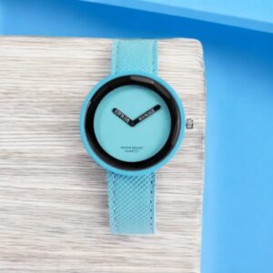 Modieus polshorloge met PU lederen armband dames, kleur lichtblauw