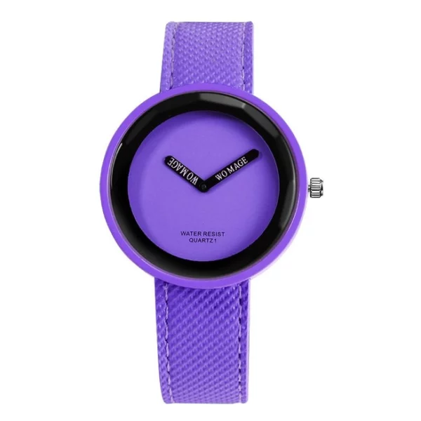 Modieus polshorloge met PU lederen armband voor dames kleur paars - Afbeelding 2