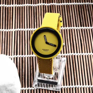 Modieus polshorloge met PU lederen armband voor dames, kleur geel - Afbeelding 5