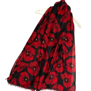 Elegante rood / zwart Poppie print sjaal