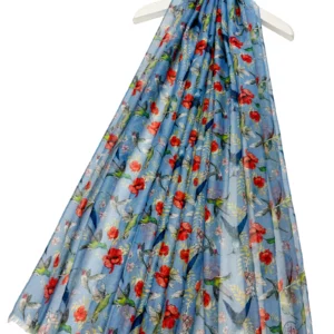 Hummingbird & bloemen print blauwe sjaal